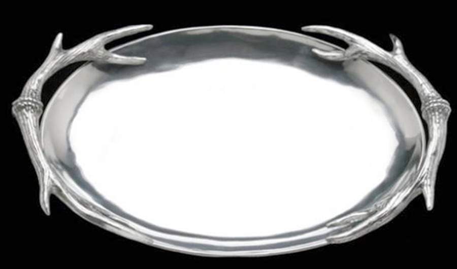 Antler (Pewter, Hollowware) 21" Oval Serving Platter by Arthur Court-1