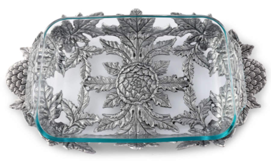 Organic Garden (Aluminum, Hollowware) Rectangular Casserole Holder with Pyrex Liner by Arthur Court-1