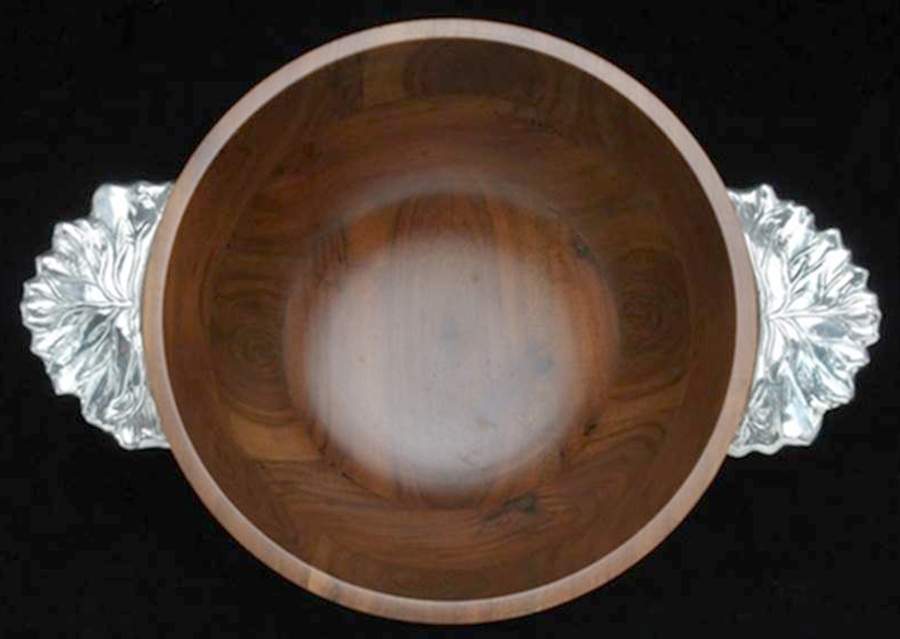 Organic Garden (Aluminum, Hollowware) 12" Wood Salad Serving Bowl by Arthur Court-1