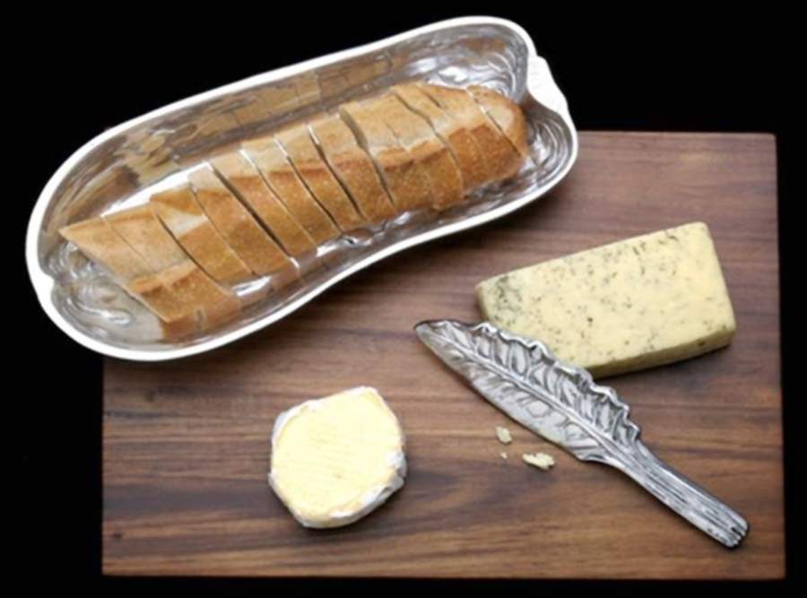 Organic Garden (Aluminum, Hollowware) Wood Cheese Board & Cracker Tray with Knife Set by Arthur Court-1
