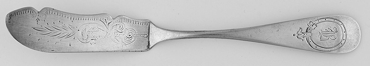 Coin Silver Flatware Flat Handle Bright Cut Master Butter by Abel Stowell-1
