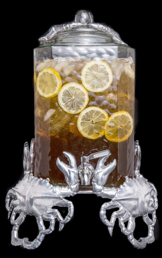Wonders of the Water (Aluminum, Serveware) Glass Beverage Server & Lid w/Metal Stand by Arthur Court-1