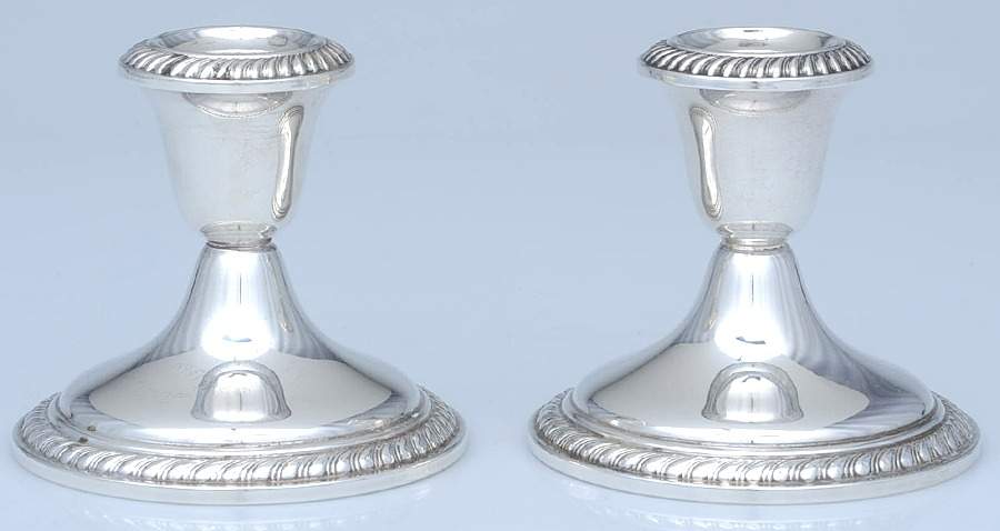 S160 (Sterling, Hollowware) Pair of Weighted Candleholders by Alvin-1