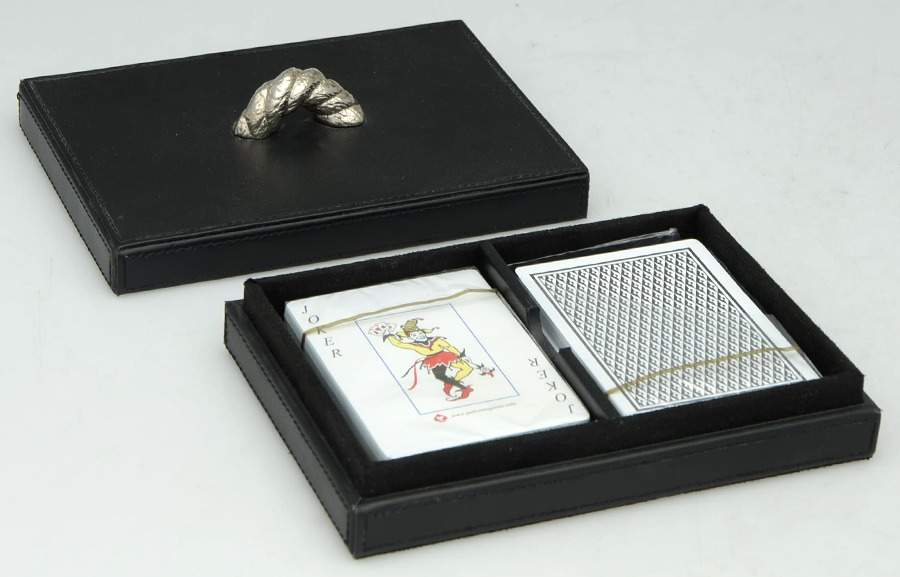 Rope (Nickelplate, Hollowware) Double Deck Poker Box & Lid with 2 Decks by Michael Aram-1