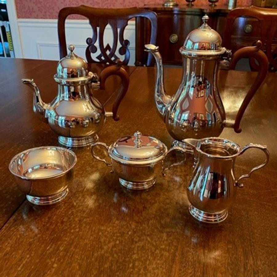 76511 (Sterling, Hollowware) 5 Piece Tea Set (SCP, STP, SCR, SSU, SWB) by Adie Brothers, Ltd.-1