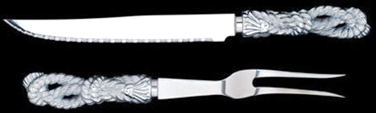 Rope (Aluminum) Large 2-Piece Roast Carving Set w/Stainless Blade by Arthur Court-1