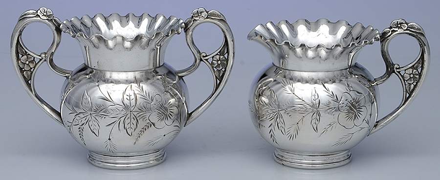 263 (Silverplate, Hollowware) Creamer & Open Sugar Set by Aurora-1