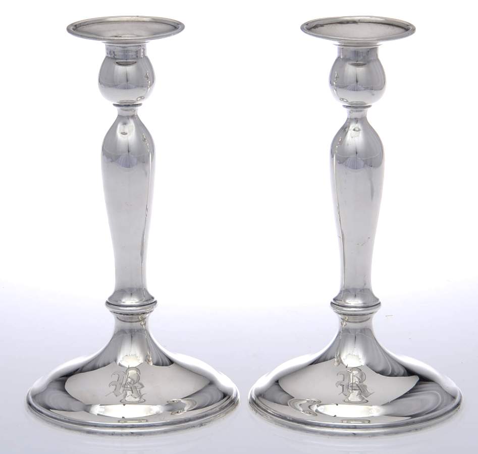 367 (Sterling, Hollowware) Pair of Weighted Candlesticks with Bobeche by Adelphi-1
