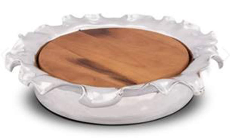 Carmel (Aluminum, Hollowware) 18" Cheese Tray with Wood Insert by Arthur Court-1