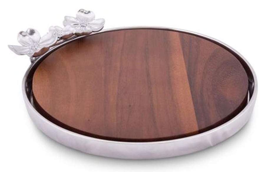 Dogwood (Aluminum, Hollowware) Cheese Tray with Wood Insert by Arthur Court-1