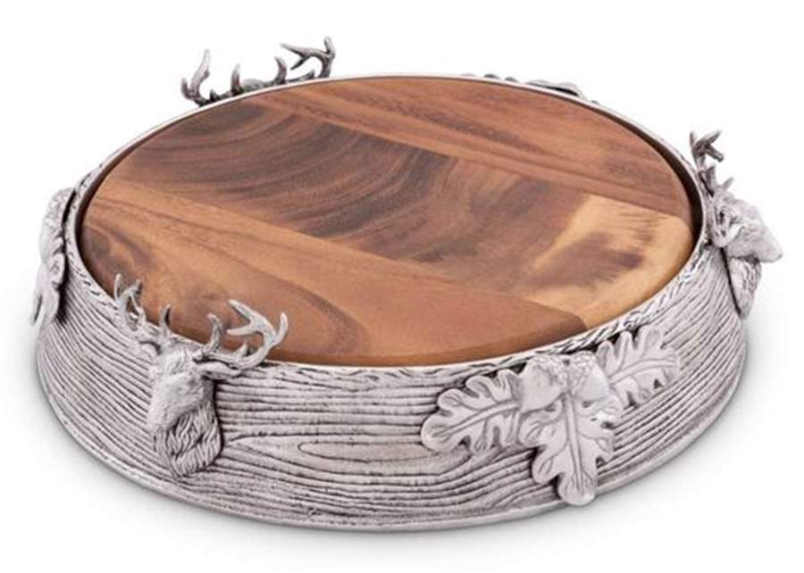 Forest (Aluminum, Hollowware) Cheese Tray with Wood Insert by Arthur Court-1