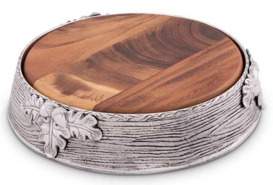 Forest (Aluminum, Hollowware) Cheese Tray with Wood Insert by Arthur Court-1