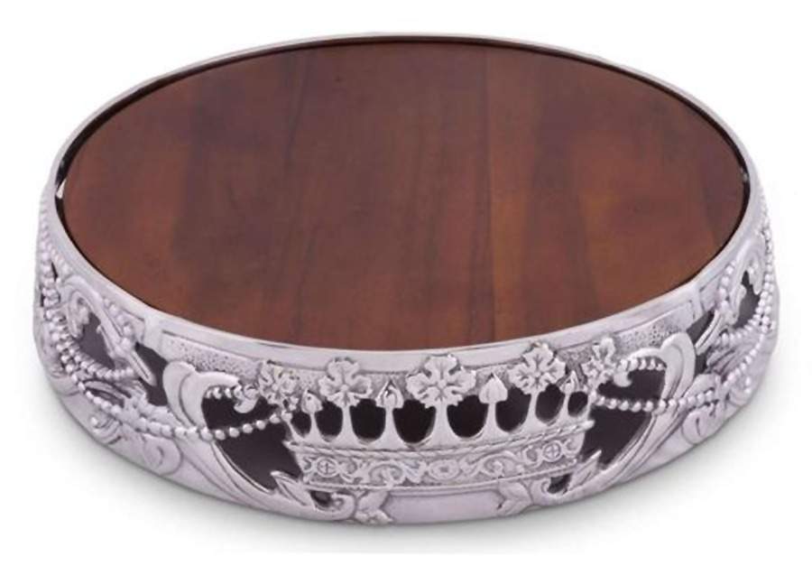 Mardi Gras (Aluminum, Hollowware) Cheese Tray with Wood Insert by Arthur Court-1
