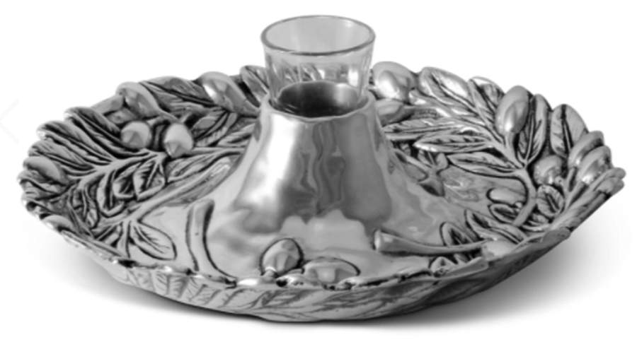 Olive Grove (Aluminum, Hollowware) Round Tidbit Tray with Glass Insert by Arthur Court-1