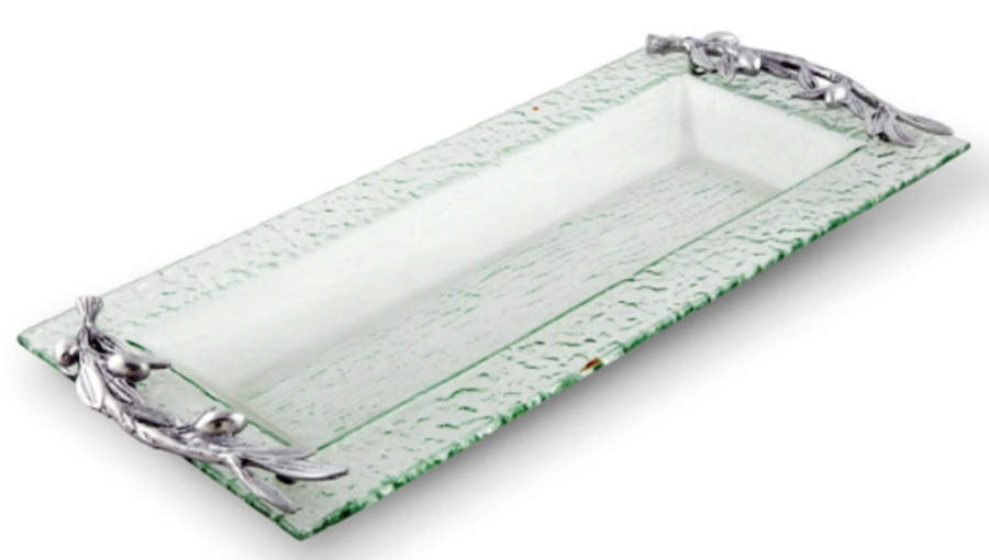 Olive Grove (Aluminum, Hollowware) 17" Rectangular Glass Tray with Metal Accent by Arthur Court-1