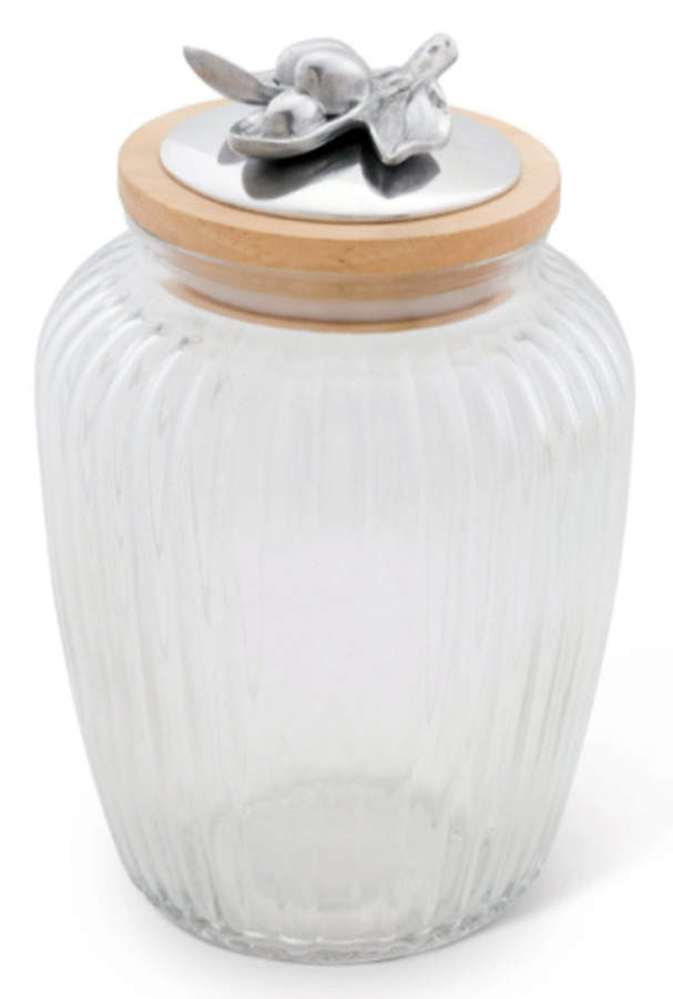 Olive Grove (Aluminum, Hollowware) Large Glass Canister & Metal Lid by Arthur Court-1