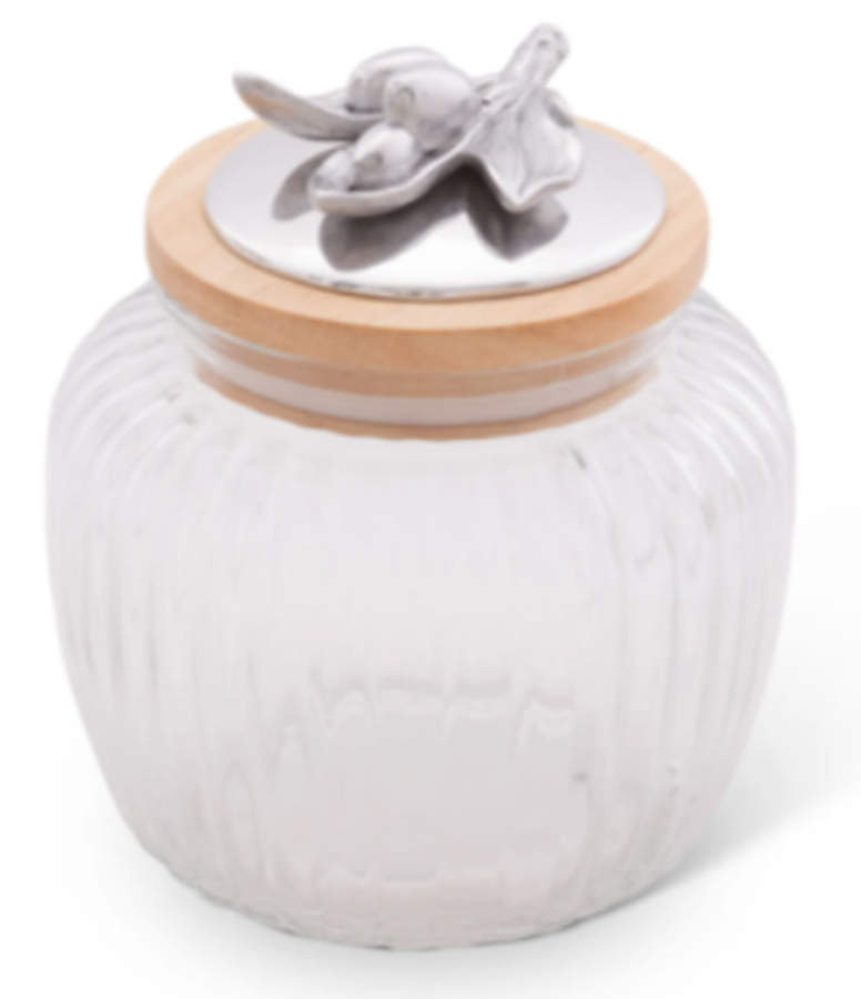 Olive Grove (Aluminum, Hollowware) Medium Glass Canister & Metal Lid by Arthur Court-1