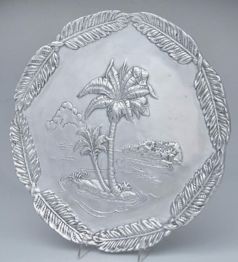 Palm Tree (Aluminum, Hollowware) 13" Round Tray by Arthur Court-1