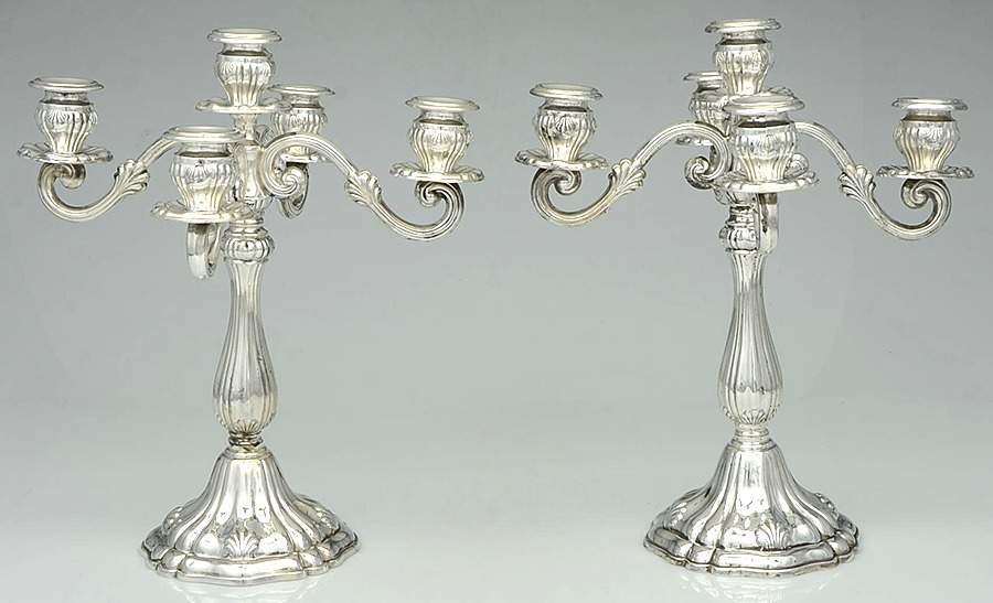 Sterling Hollowware Pair of 14" 5 Light Weighted Candelabra by A.T. Gunner Mfg. Co.-1