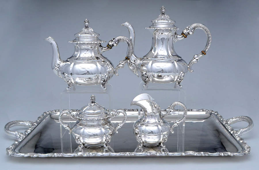 AHD2 (Sterling, Hollowware) 5 Piece Tea Set (SCP, STP, SCR, SSU, PWTL) by ALT-Heidelberg Silver-1