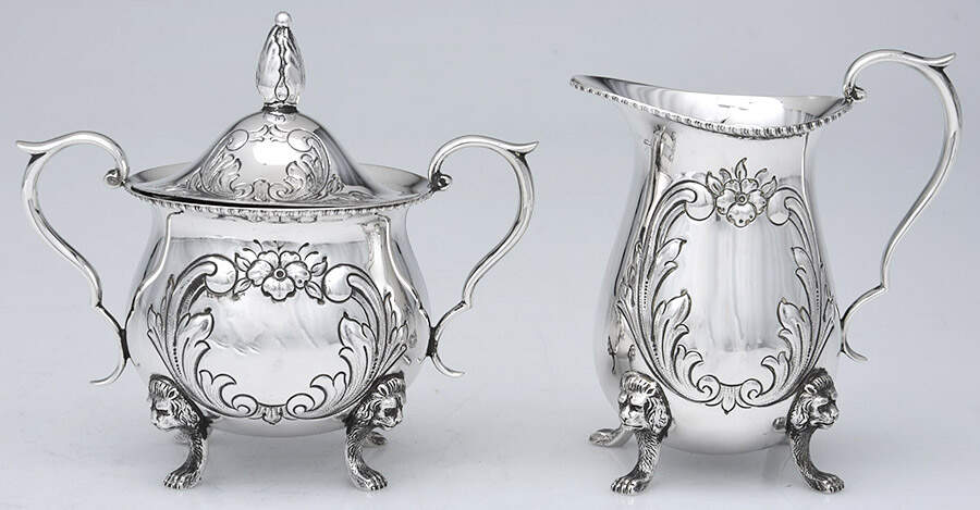 AMI1 (Sterling, Hollowware) Mini Creamer & Sugar with Lid Set by Ambassador-1