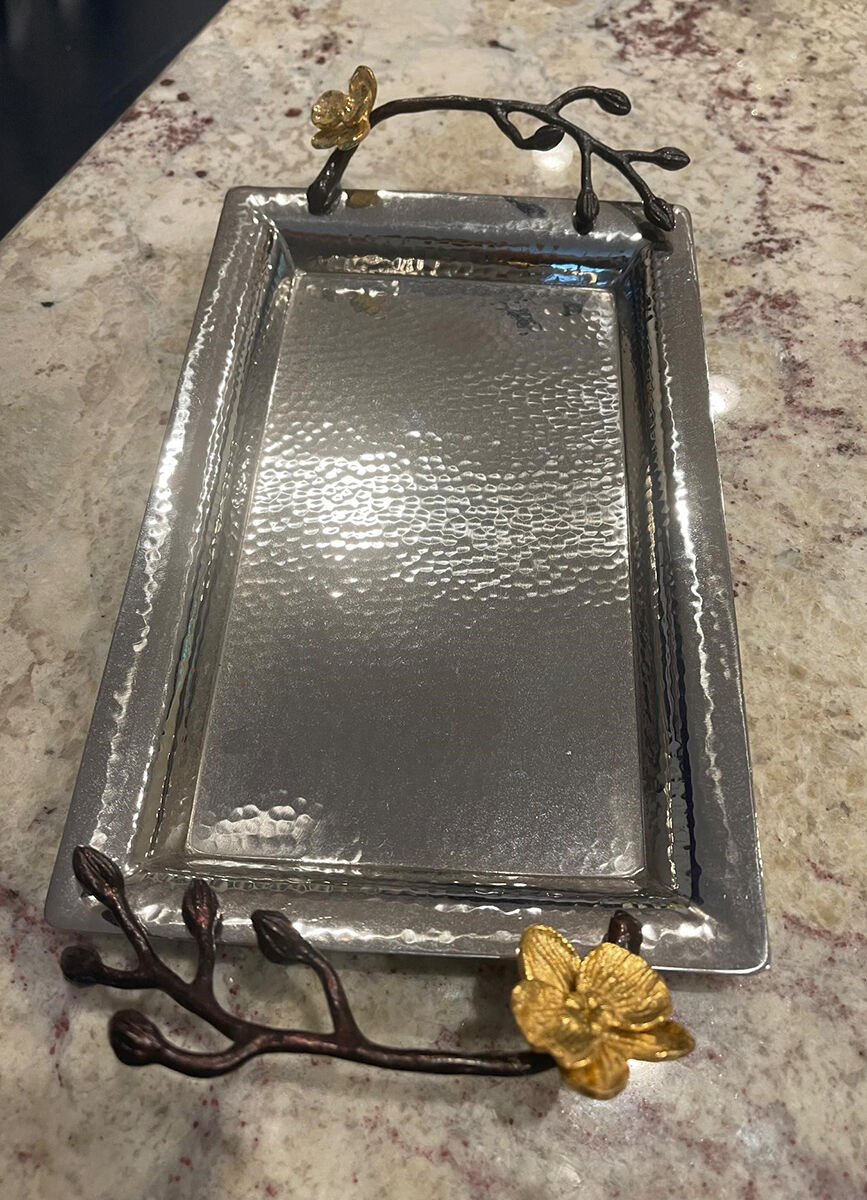 Gold Orchid (Stainless, Hollowware) 12" Rectangular Handled Tray by Michael Aram-1