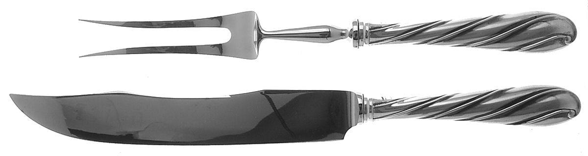 Torchon (Sterling) Large 2-Piece Roast Carving Set w/Stainless Blade by Buccellati-1