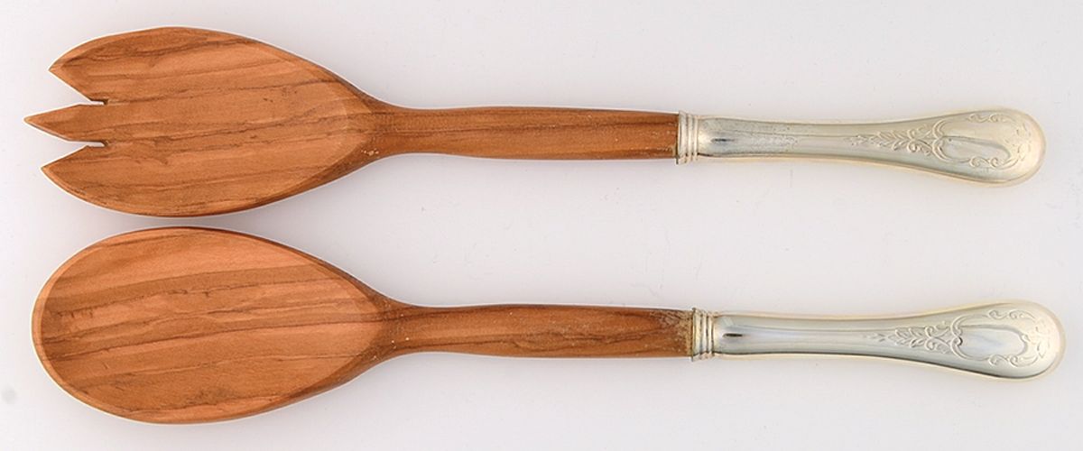 Brentwood (Sterling) Wooden Bowl 2-Piece Salad Set by Birks Silver-1