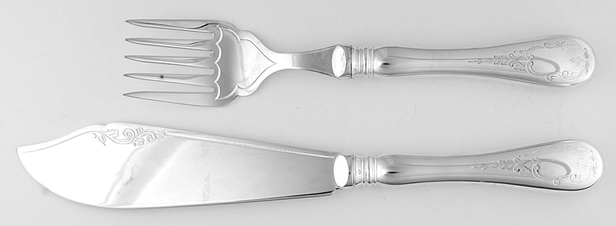 Brentwood (Sterling) Hollow Handle Fish Serving Set, Silverplate Blade by Birks Silver-1