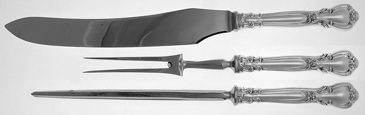 Chantilly (Sterling, No Monograms) Large 3-Piece Roast Carving Set w/ Stainless Blade by Birks Silver-1