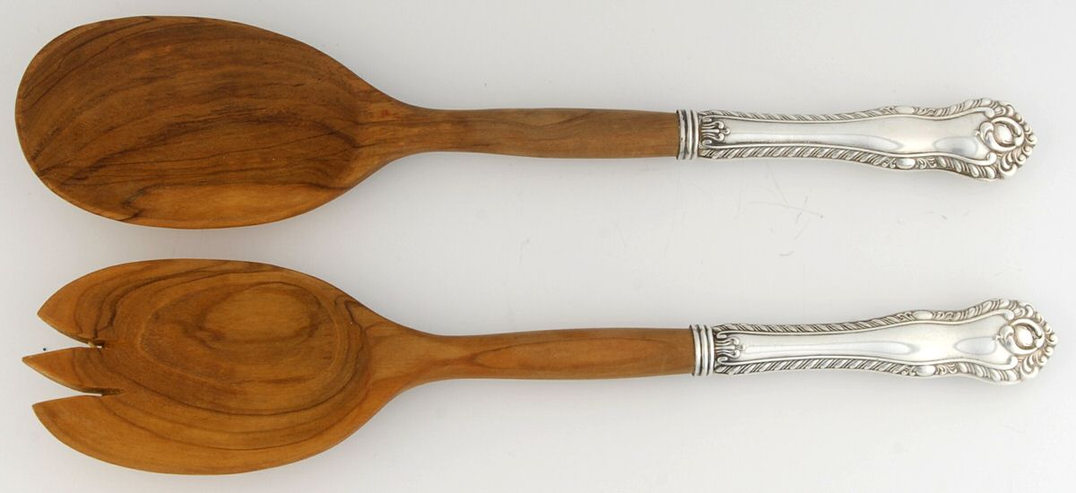 Gadroon (Sterling, No Monograms) Wooden Bowl 2-Piece Salad Set by Birks Silver-1