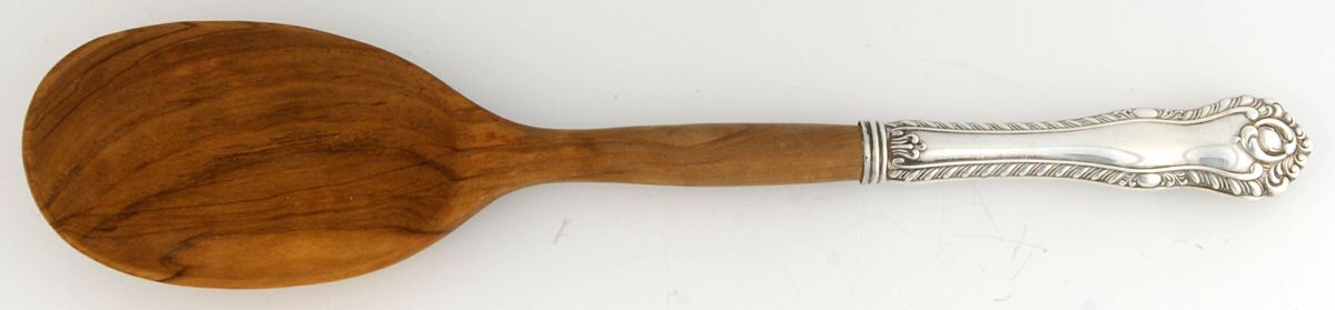 Gadroon (Sterling, No Monograms) Salad Serving Spoon with Wooden Bowl by Birks Silver-1