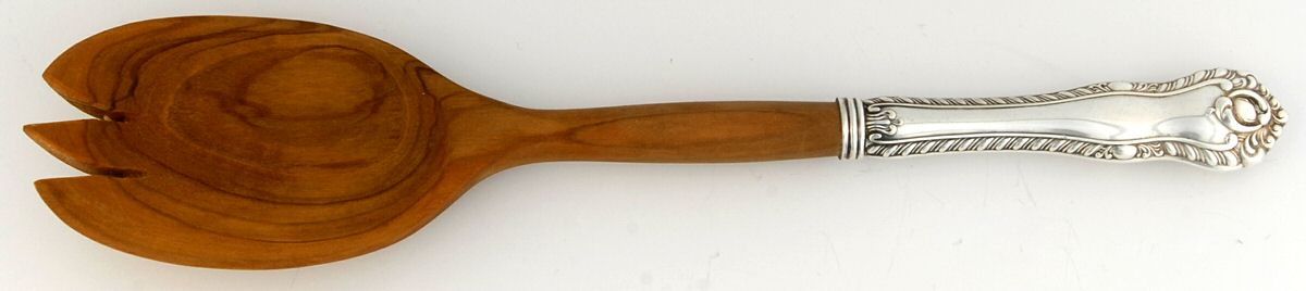 Gadroon (Sterling, No Monograms) Salad Serving Fork with Wooden Prongs by Birks Silver-1