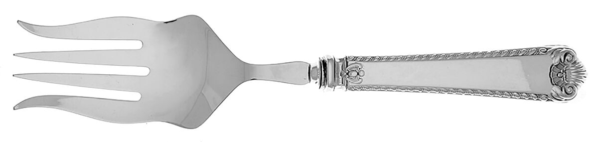 George II-Plain (Sterling, 1914) Medium Cold Meat Serving Fork, Plated Tines by Birks Silver-1