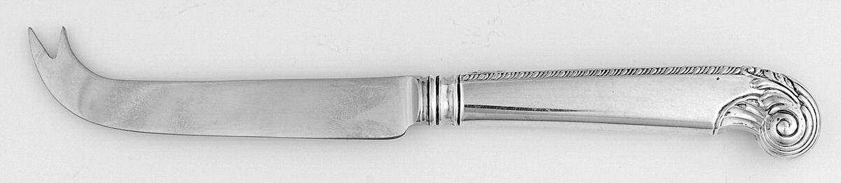 George II-Plain (Sterling, 1914) Cheese/Bar Knife W/Hollow Pistol Handle & 2 Prongs by Birks Silver-1