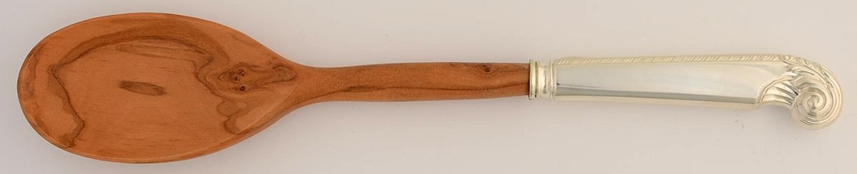 George II-Plain (Sterling, 1914) Salad Serving Spoon W/Wooden Bowl & Pistol Handle by Birks Silver-1