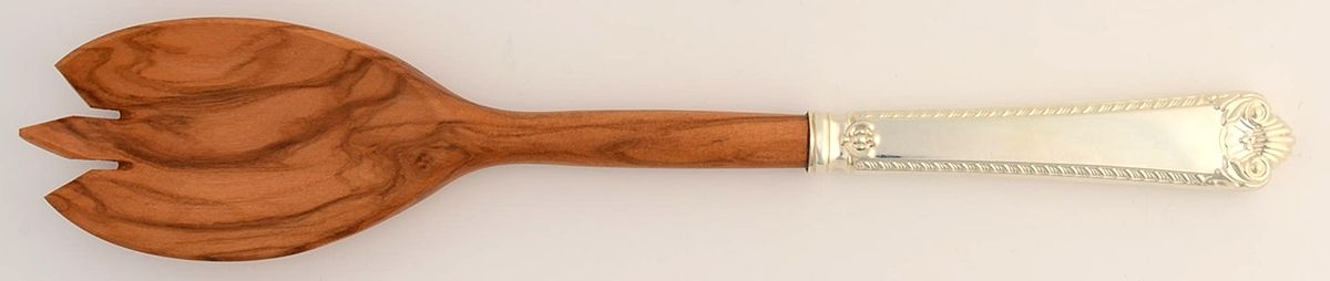 George II-Plain (Sterling, 1914) Salad Serving Fork with Wooden Prongs by Birks Silver-1