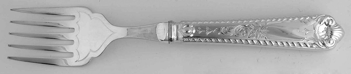 George II-Engraved (Sterling, 1998) Serving Fork with Silverplate Tines by Birks Silver-1