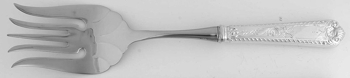 George II-Engraved (Sterling, 1998) Hollow Handle Fish Serving Fork, Silverplate Tines by Birks Silver-1