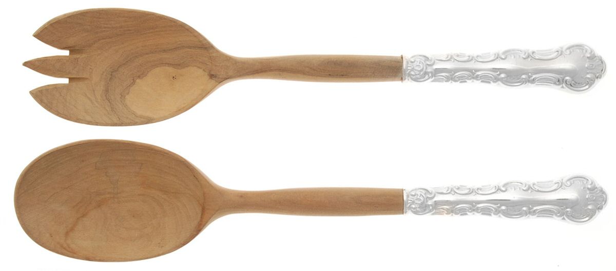 Louis De France (Silverplate) Wooden Bowl 2-Piece Salad Set by Birks Silver-1