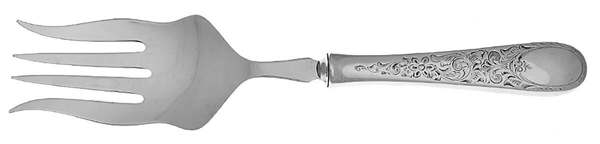 London Engraved (Sterling, 1914, No Monograms) Medium Cold Meat Serving Fork, Plated Tines by Birks Silver-1