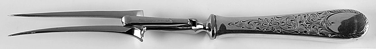 London Engraved (Sterling, 1914, No Monograms) Large Stainless-Prong Roast Carving Fork by Birks Silver-1