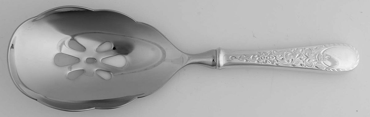 London Engraved (Sterling, 1914, No Monograms) Pierced Serving Spoon with Stainless Bowl by Birks Silver-1