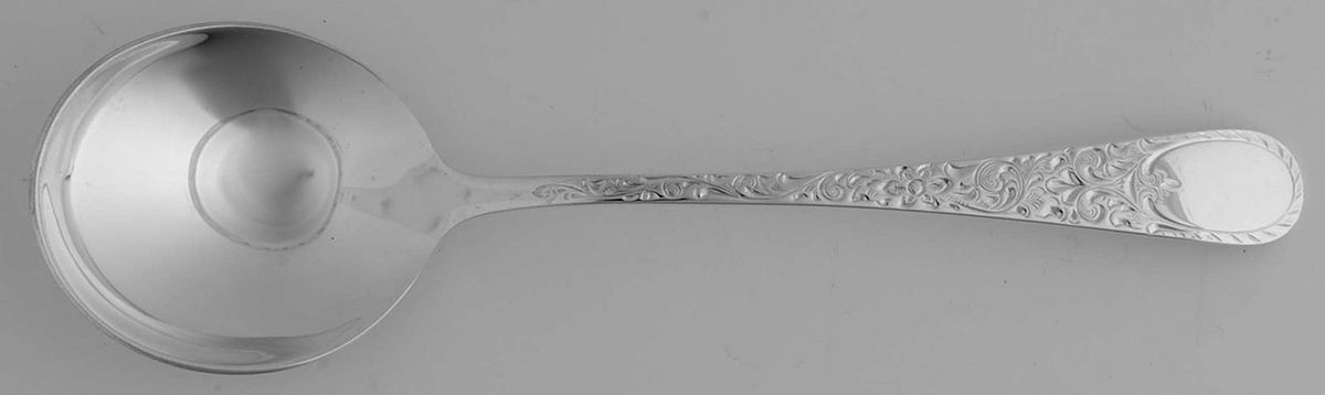 London Engraved (Sterling, 1914, No Monograms) Round Bowl Soup Spoon (Gumbo) by Birks Silver-1