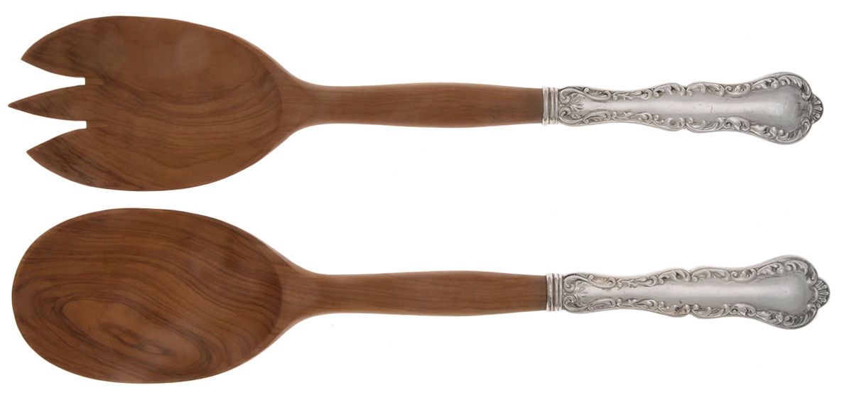 Louis XV (Sterling, 1914) Wooden Bowl 2-Piece Salad Set by Birks Silver-1
