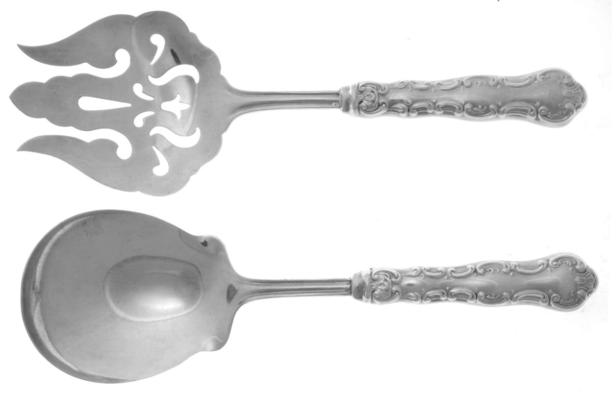 Pompadour (Sterling, 1914, No Monograms) 2-Piece Salad Set with Silverplate Bowl by Birks Silver-1