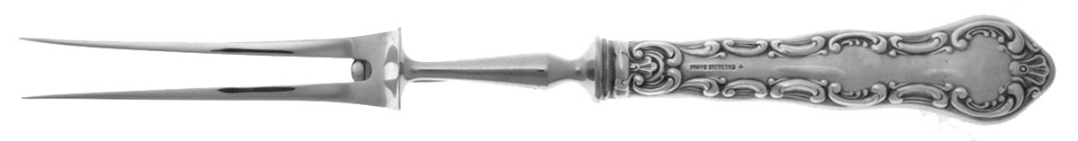 Pompadour (Sterling, 1914, No Monograms) Large Stainless-Prong Roast Carving Fork by Birks Silver-1