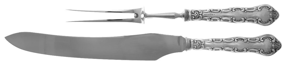 Pompadour (Sterling, 1914, No Monograms) Large 2-Piece Roast Carving Set w/Stainless Blade by Birks Silver-1