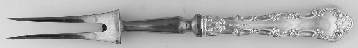 Pompadour (Sterling, 1914, No Monograms) Small Steak Carving Fork with Stainless Prongs by Birks Silver-1