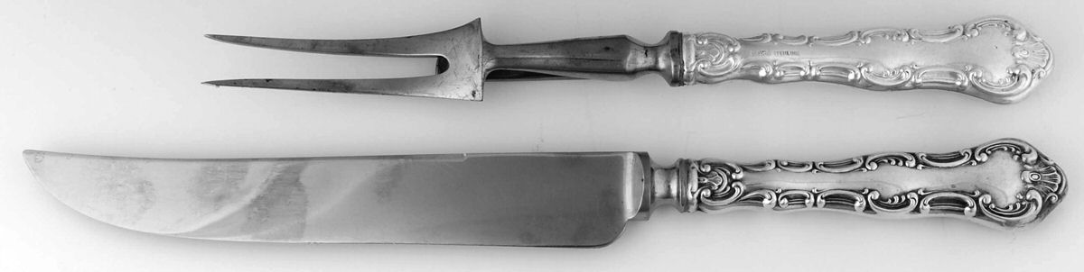 Pompadour (Sterling, 1914, No Monograms) Small 2-Piece Steak Carving Set w/Stainless Blade by Birks Silver-1